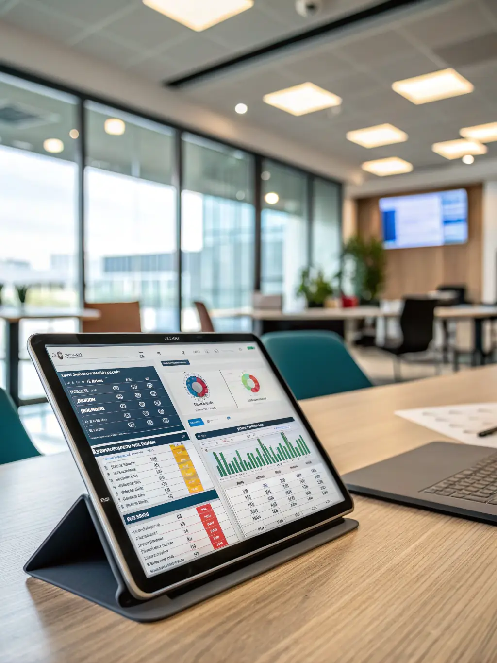 A focused image of data collection specialists working with high-tech equipment at a sports event, emphasizing precision and real-time data capture for Tehas us.