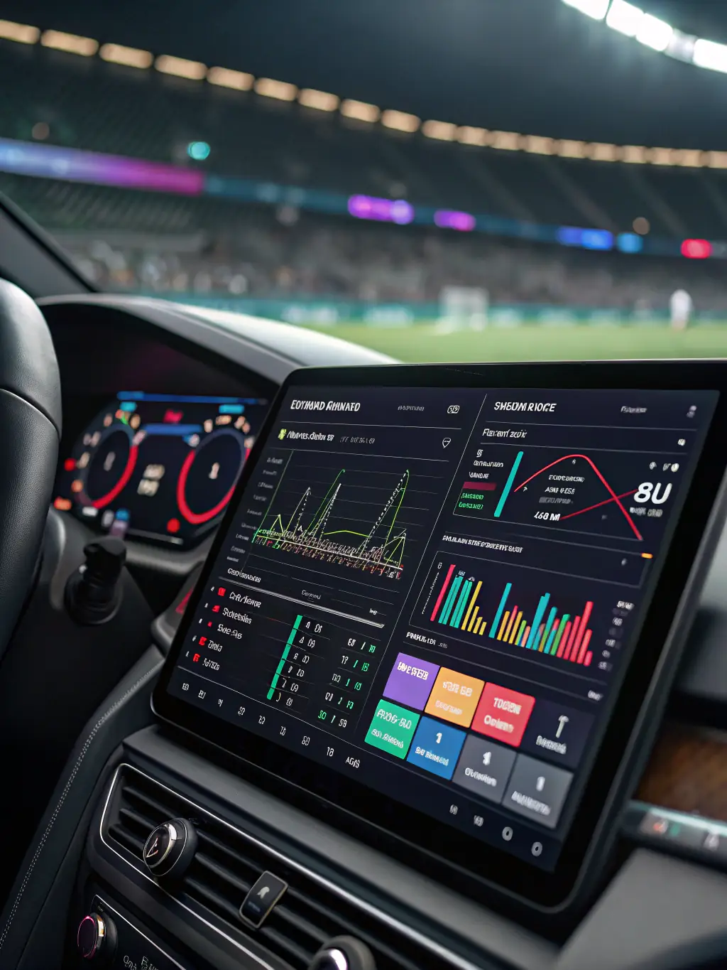 A visualization of sports performance metrics and analytics dashboards, highlighting key performance indicators.