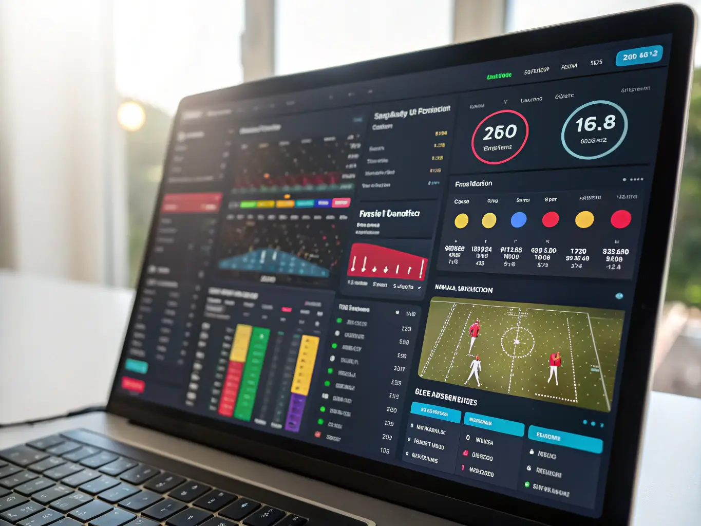 A compelling visualization of sports performance metrics and analytics dashboards, showcasing data-driven insights.