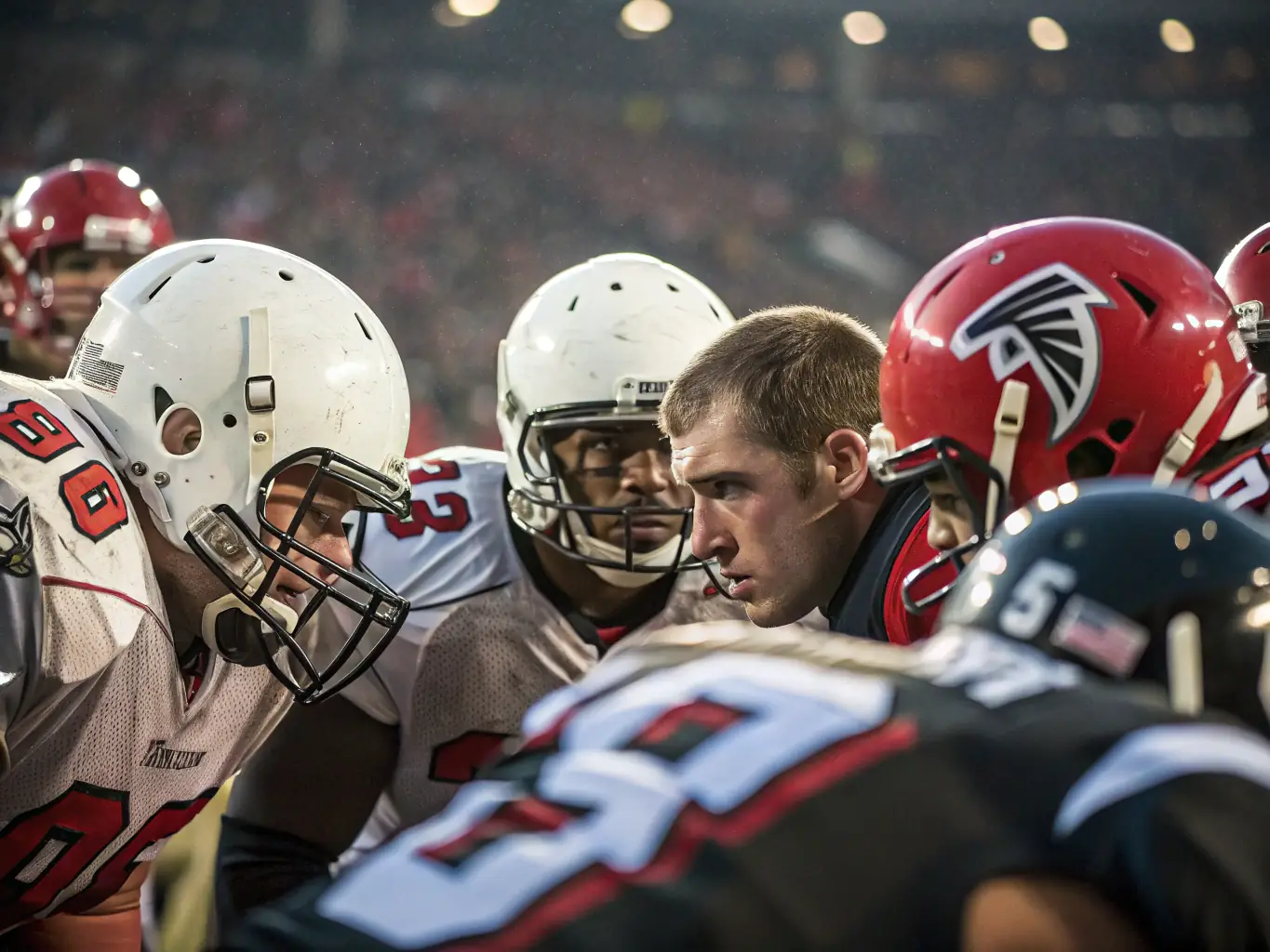 An action-packed image of a sports team in a huddle, with subtle data overlays visualizing performance metrics and strategic insights, highlighting the practical application of sports analytics.